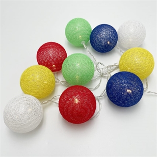  LED lyskæde med farverige bomuldskugler – 2 m 10 LEDs